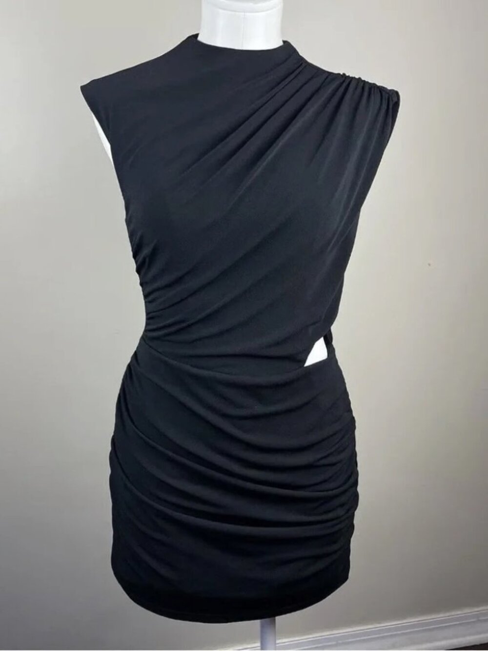 Alice and Olivia Stacey Bendet Dress Romper Black Sleeveless High Neck Draped